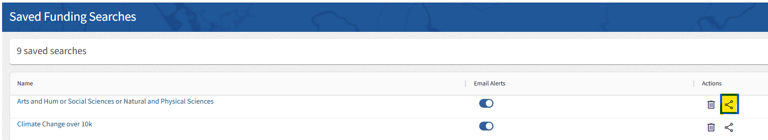 Saved Funding Searches overview page - share button.png